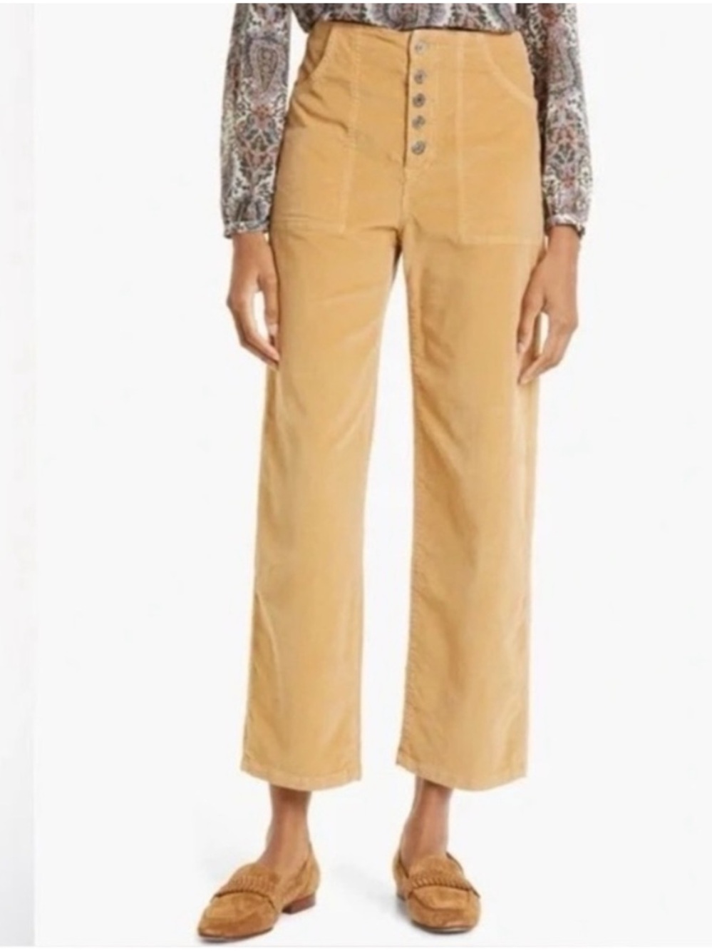 VERONICA BEARD JEANS Crosbie Wood Thrush Tan Corduroy Wide Leg Cropped Pants 25